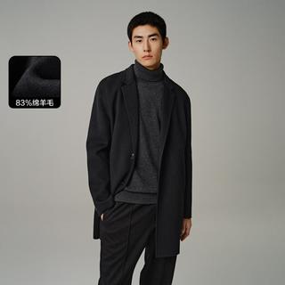 男装2024冬款羊毛外套中长款单排扣黑色翻领毛呢男式大衣