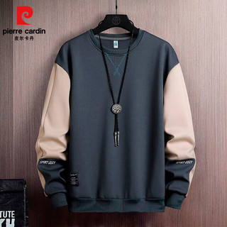 皮尔卡丹（pierre cardin）加绒卫衣男士2025冬季休闲宽松拼接长袖外套男圆领服款 灰色 【加绒款】