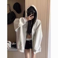 灰色拉链开衫连帽卫衣女2025春秋宽松慵懒风oversize上衣外套