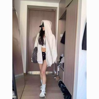灰色拉链开衫连帽卫衣女2025春秋宽松慵懒风oversize上衣外套