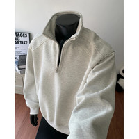 佘曼莱 500g重磅半拉链立领卫衣男款秋冬季宽松boxy廓形硬挺上衣服外套男 白花灰 XL