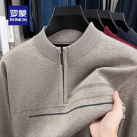 罗蒙含羊毛加绒针织衫男秋冬商务休闲时尚保暖半高拉链领厚毛衣男 驼色 M (165)