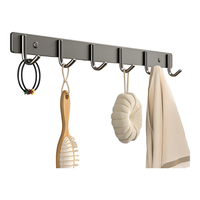 百字挂钩免打孔卫生间衣帽架衣服墙上门后玄关厨房浴室粘钩毛巾排钩 【加厚不锈钢】枪灰6排钩