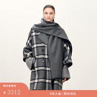 Fabrique【秀场同款】挪威森林灰色正反两穿羊毛格纹围巾斗篷大衣 海鸥灰 S