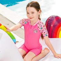 洲克 女童泳衣玻尿酸鸭连体平角中大童泳衣保暖温泉儿童游泳衣