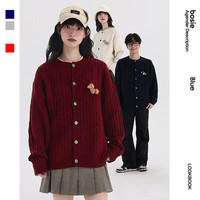 bosie伯喜2025年冬季多色卡通童趣毛衣男开襟针织毛衫潮 藏青色 M