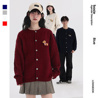 bosie伯喜2025年冬季多色卡通童趣毛衣男开襟针织毛衫潮 米白色 M