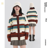 bosie伯喜2025年冬季新款开襟毛衣男情侣撞色条纹针织衫外套潮 米咖色 L