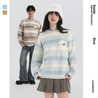 bosie伯喜2025年冬季条纹云朵圆领毛衣男宽松时尚毛衫潮 浅卡其 S