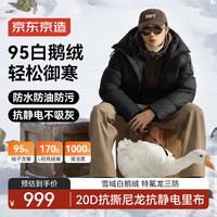 移动端、京东百亿补贴：京东京造 冬季黑金鹅绒服保暖三防户外运动羽绒服男短款外套 曜石黑 L