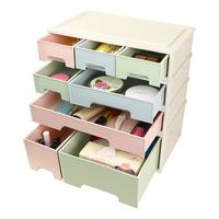 科语桌面收纳盒抽屉式创意塑料办公桌面整理箱床头柜杂物化妆品收纳盒 普通款双格 粉蓝