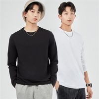 移动端：佐丹奴 长袖t恤男纯棉基础款纯色圆领打底衫18023811