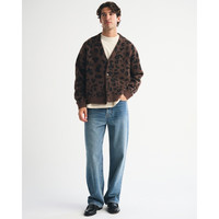 Abercrombie & Fitch男装25秋冬新款美式舒适豹纹图案V领针织开衫毛衣上衣120-5288 豹纹图案