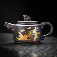 祥业汝窑茶壶陶瓷功夫茶具井栏壶汝瓷套装大号过滤家用茶具开片可养 紫陶变色茶壶(金龙凤呈祥) 