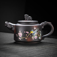 祥业汝窑茶壶陶瓷功夫茶具井栏壶汝瓷套装大号过滤家用茶具开片可养 紫陶变色茶壶(喜上眉梢)