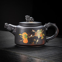 祥业汝窑茶壶陶瓷功夫茶具井栏壶汝瓷套装大号过滤家用茶具开片可养 紫陶变色茶壶(事事如意)