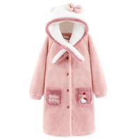 Hello Kitty 女童睡袍儿童秋冬法兰绒家居服加绒加厚浴袍睡衣