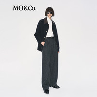 MO&Co.毛呢外套2025冬绵羊毛黑色双面呢复古素皮拼接镶边MBE4COT062 蓝黑色 L /170