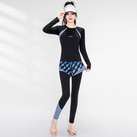 巧丂泳衣女分体潜水服冲浪运动保守遮肚显瘦温泉泳装防晒长袖外穿新款 黑色分体长袖泳衣