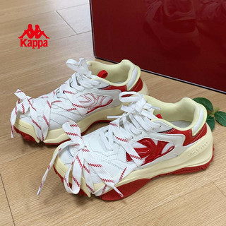 Kappa卡帕 方糖厚底板鞋 女士休闲鞋 经典白 36