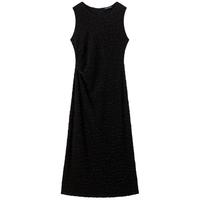 太平鸟 细闪无袖连衣裙女2025夏礼服收腰长裙黑吊带