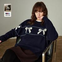 初语 【费尔岛风】25冬复古蝴蝶结提花圆领毛衣女软糯北极绒上衣