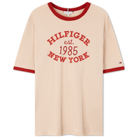 TOMMY HILFIGER24早秋女美式复古字母印花镶边短袖针织上衣WW0WW42585 米白色ACI XS （：80-100斤）