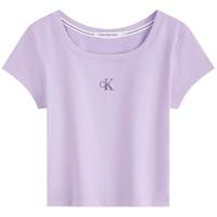 Calvin Klein Jeans24早秋女时尚辣妹ck小方领正肩简约字母短袖T恤J223905 VFR-丁香紫 M