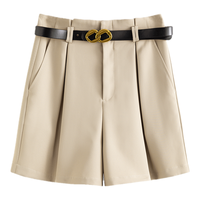 FANSILANEN范思蓝恩22FS2162通勤简约百搭宽松西装裤夏季白色休闲高腰短裤女 卡其色 XL