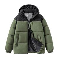班尼路连帽棉服男士冬季加厚保暖拼色面包服男款绿色休闲棉衣男LF