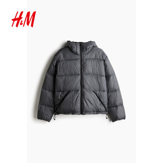 HM男装女装棉服冬季户外休闲连帽宽松保暖疏水棉衣1245643 黑色 175/108