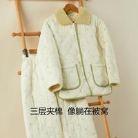 有棵树 YOUKESHU 【三层夹棉加厚】冬季可外穿棉衣加绒加厚保暖家居服女睡衣套装
