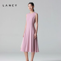 LANCY/朗姿2025夏季高级感收腰无袖A字显瘦大摆通勤连衣裙子