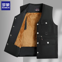 罗蒙（ROMON）保暖加绒马甲男士坎肩2025冬季新款多口袋工装背心马夹爸爸装 军绿 3XL 建议（160-170斤）