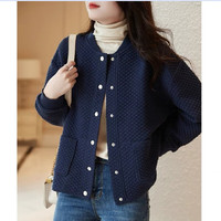 清迎柔感面包格外套24年春秋季通勤棒球领宽松长袖落肩微弹外套女 藏青色 M