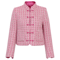 黛玛诗粉色小香风花呢外套新中式盘扣设计感立领上衣女 玫红色 L