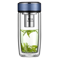 万象双层鹅蛋玻璃杯隔热水杯男士高档车载高颜值带滤网防烫茶杯子 V270-灰蓝色-360ml V270-灰蓝色-350ml 1只