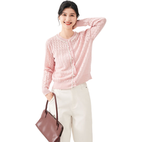 金菊羊毛混纺春季小香风镂空减龄针织衫女毛衣外套 粉色 M