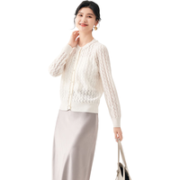 金菊羊毛混纺春季小香风镂空减龄针织衫女毛衣外套 白色 M