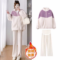 什靓装套装秋冬2025宽松中长款羊羔毛加绒加厚外套上衣两件套 紫色外套（加绒上衣） 2XL