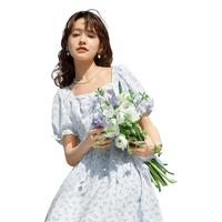 森马 Semir连衣裙女方领泡泡袖文艺小清新夏天温柔肌理碎花裙森系