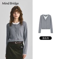 MindBridge女士绞花纹假两件针织开衫2025年秋老钱风撞色时尚毛衣 浅石灰 170/L