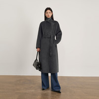 伊芙丽（eifini）【送水桶包】蒋欣代言羊毛羊绒毛呢外套收腰系带立领大衣2025冬季 烟灰 送价值798水桶包 S 100-110斤