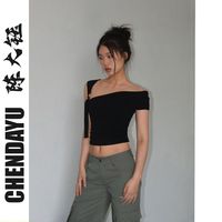 设计感单肩上衣女小众辣妹纯欲斜肩设计修身短款背心内搭时尚t恤