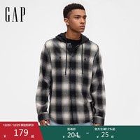 Gap 男士法兰绒格纹拼接连帽长袖衬衫 799402