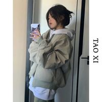 GUOCILRN美式复古飞行员夹克外套女春秋高级感小众棒球服ins潮 灰色夹克 L
