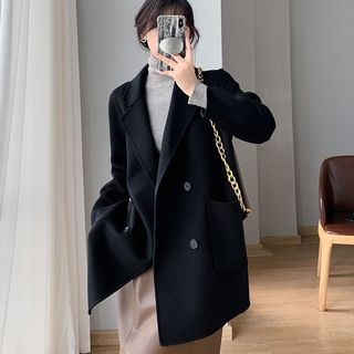 2025双面呢大衣女秋冬韩版宽松短款西装领小个子毛呢外套