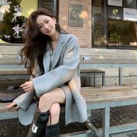 2025双面呢大衣女秋冬韩版宽松短款西装领小个子毛呢外套