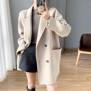 2025双面呢大衣女秋冬韩版宽松短款西装领小个子毛呢外套