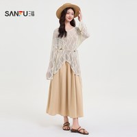 三福时尚套装女2025夏季镂空罩衫上衣吊带连衣裙两件套女装500265